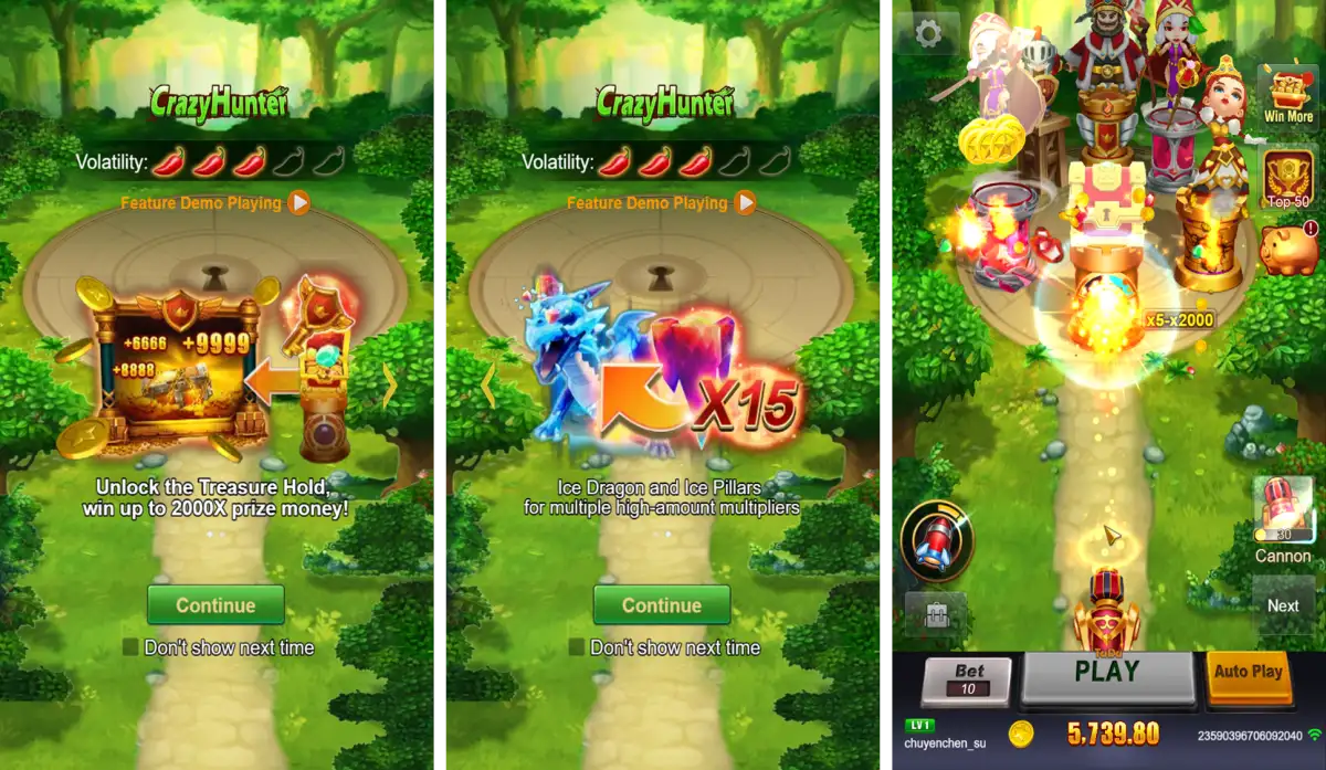 Crazy Hunter Gold Treasure Hold visão geral do recurso de free spins