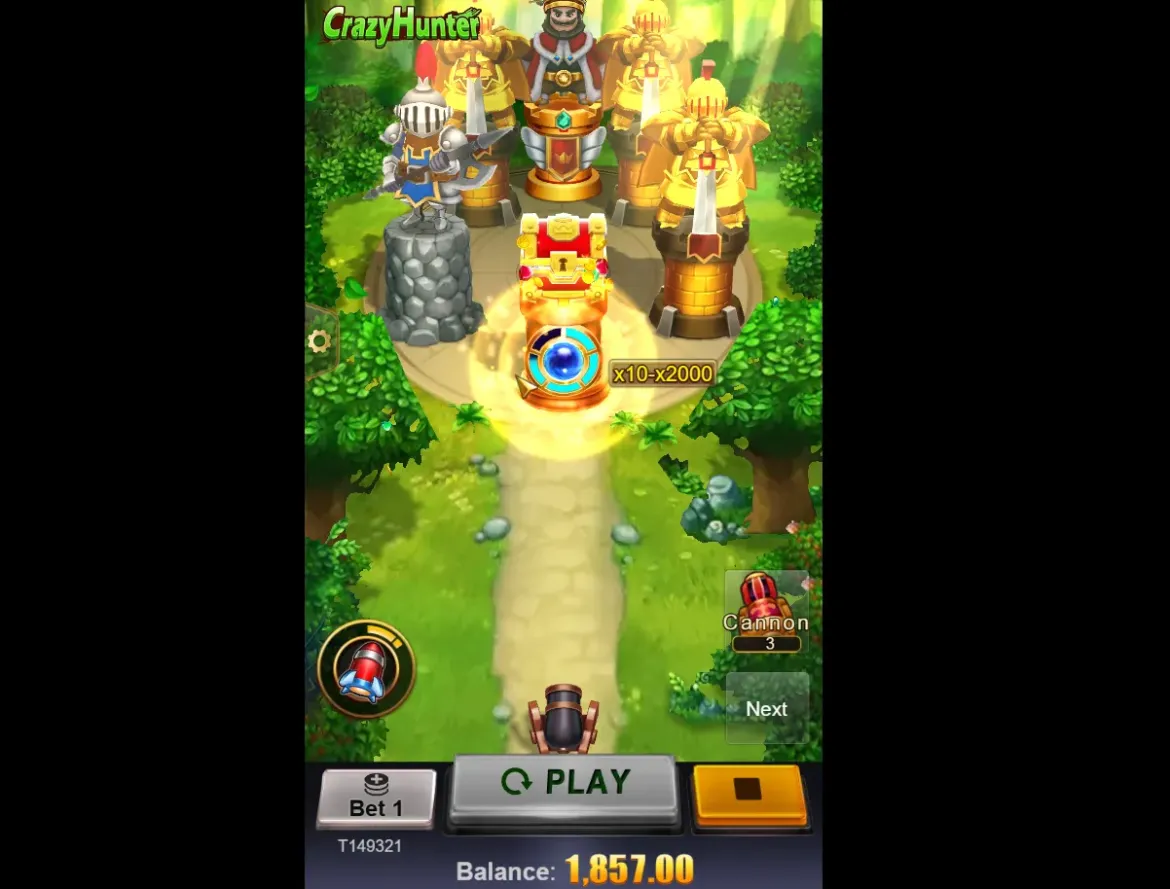 Design visual e tema do Crazy Hunter slot com criaturas míticas e cenário de fantasia